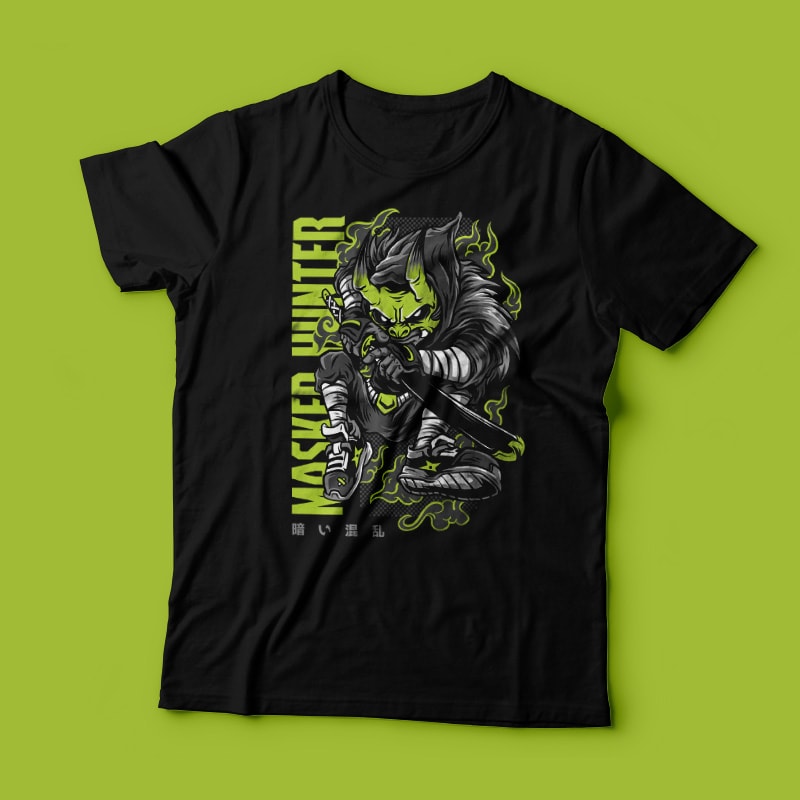 Masked Hunter T-Shirt Design Template t shirt design graphic