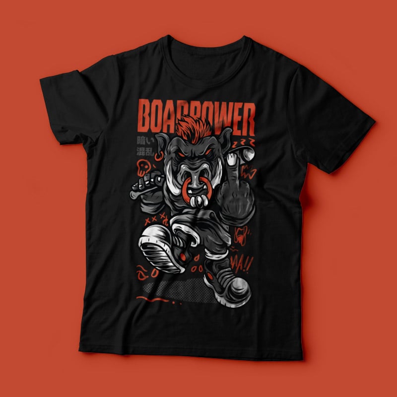 Boar Power T-Shirt Design commercial use t shirt designs