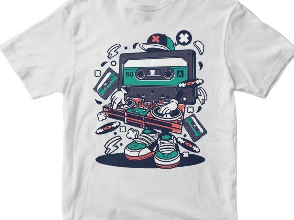 Cassette disk jockey tshirt design vector