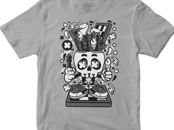 Chess skull head vector t shirt design for download