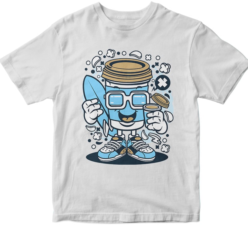 Coffee Cup Surfer vector t shirt design