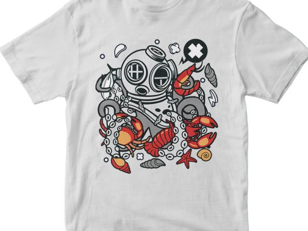 Diver octopus tshirt design vector
