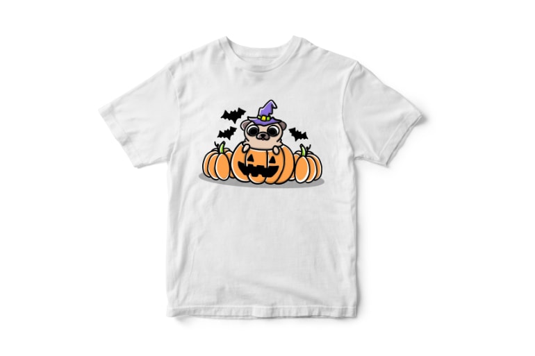 Dog pup puppy halloween witch scary funny cute doodle vector t shirt design t shirt designs for printful