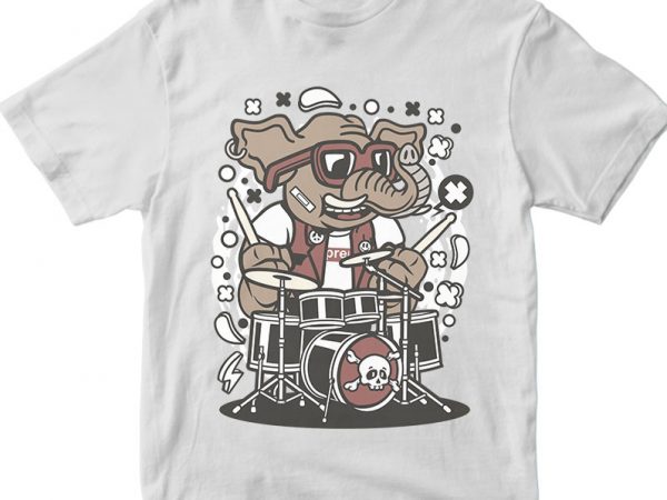 Elephant drummer vector t-shirt design for commercial use