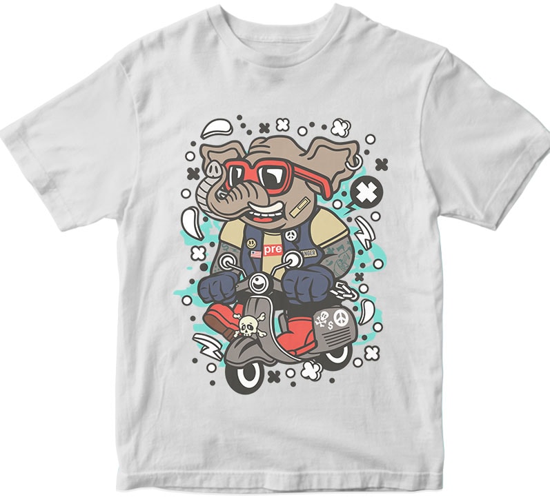 Elephant Scooterist tshirt design for merch by amazon
