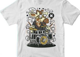 Girrafe Drummer vector t-shirt design template