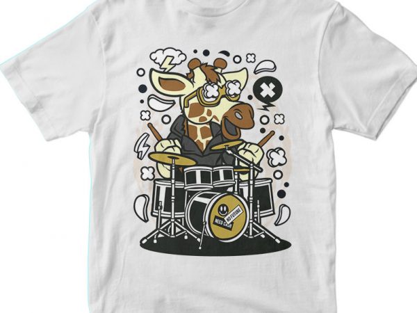 Girrafe drummer vector t-shirt design template Girrafe drummer vector t-shirt design template