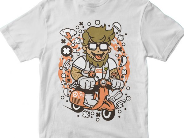 Hipster scooterist vector t shirt design artwork