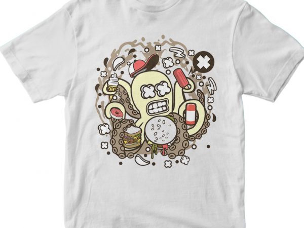 Junk food octopus vector t-shirt design for commercial use