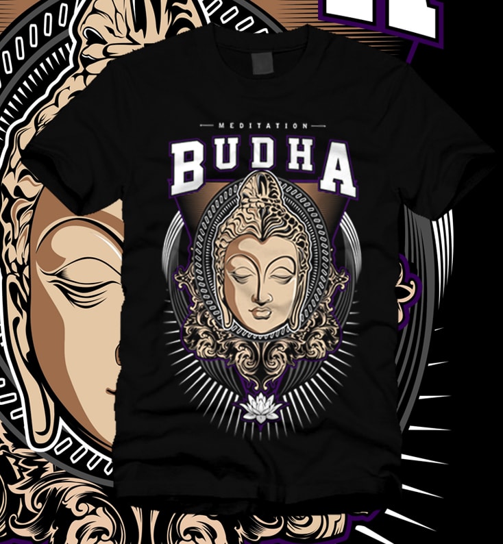 Budha T-shirt vector t-shirt designs for merch by amazon