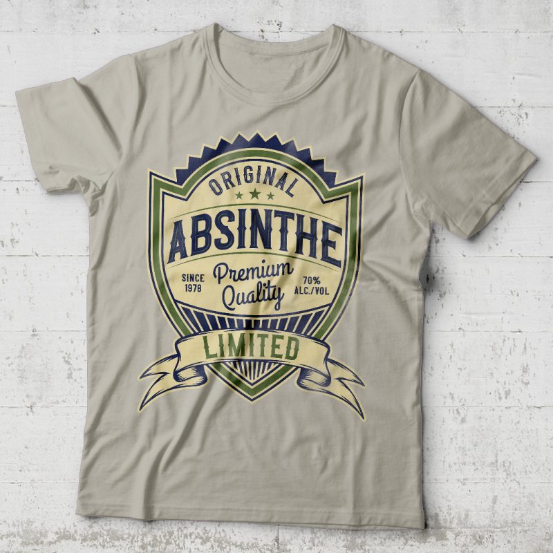 Absinthe Label. Editable vector t-shirt design. buy tshirt design