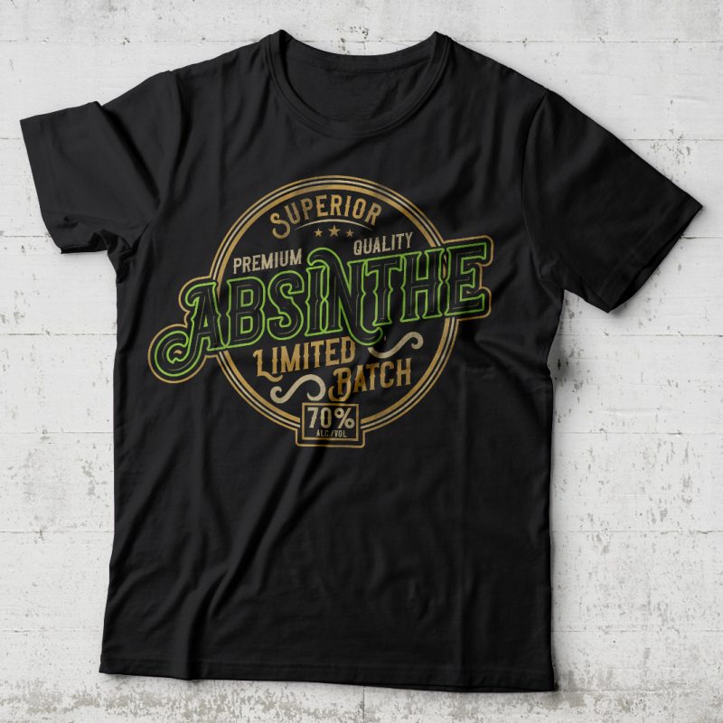 Absinthe Label. Editable vector t-shirt design. buy tshirt design