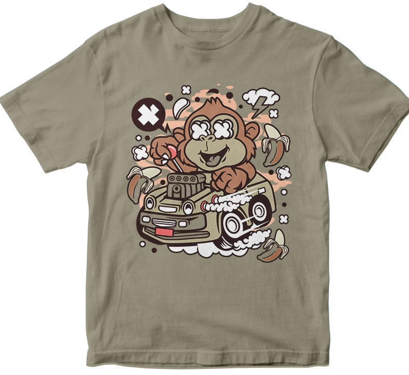Monkey Hotrod t shirt designs for printful
