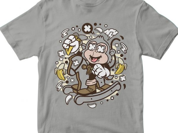 Monkey rocking horse graphic t-shirt design
