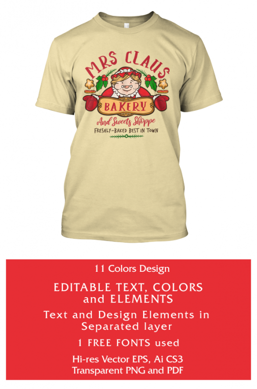 Mrs Claus Bakery t shirt designs for print on demand