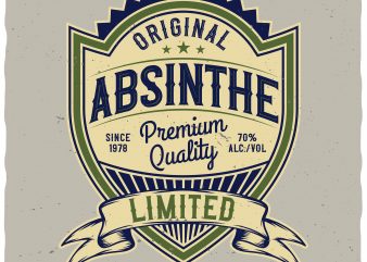 Absinthe Label. Editable vector t-shirt design.