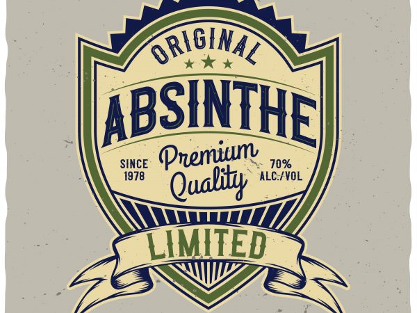 Absinthe label. editable vector t-shirt design.