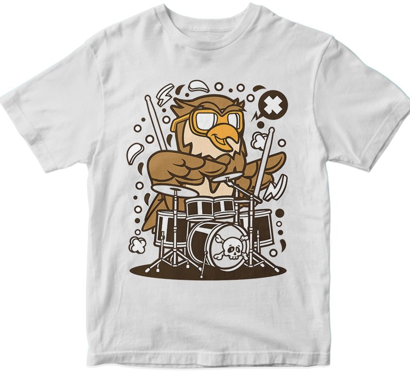 Owl Drummer t shirt designs for merch teespring and printful