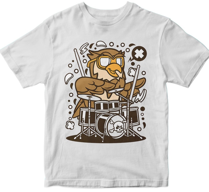 Owl Drummer t shirt designs for merch teespring and printful