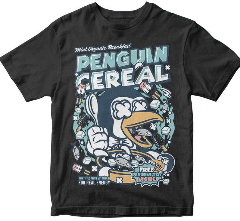 Penguin Cereal Box tshirt designs for merch by amazon