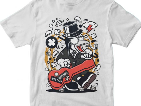 Penguin guitar vector t shirt design for download