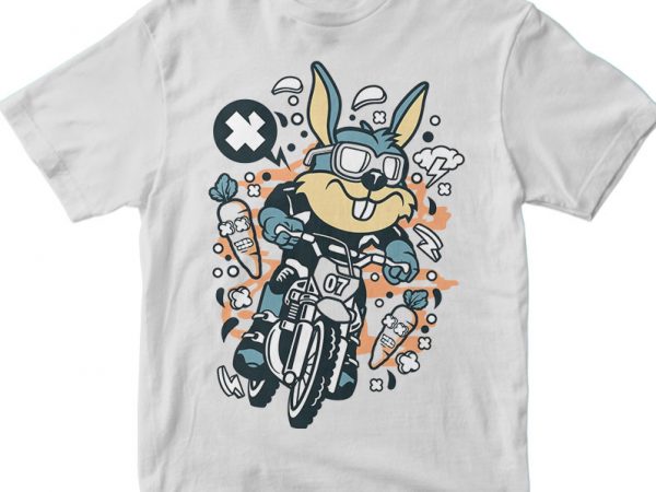 Rabbit motocross rider graphic t-shirt design