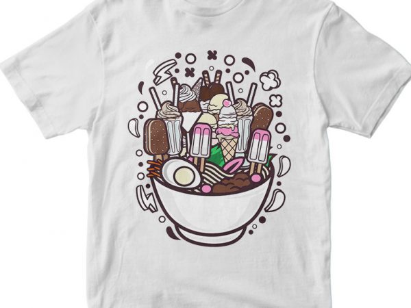 Ramen ice cream tshirt design vector
