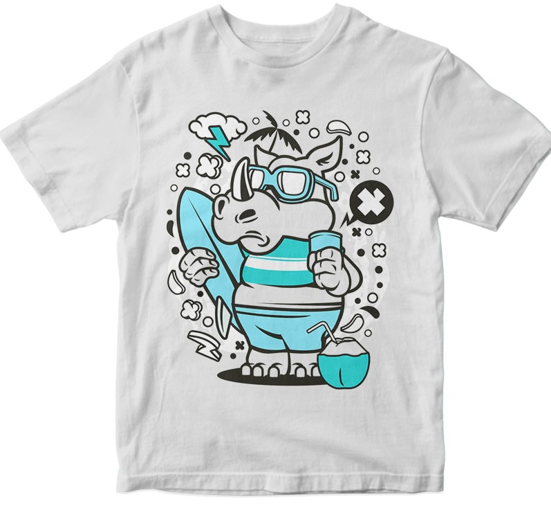 Rhino Surfing t shirt designs for sale