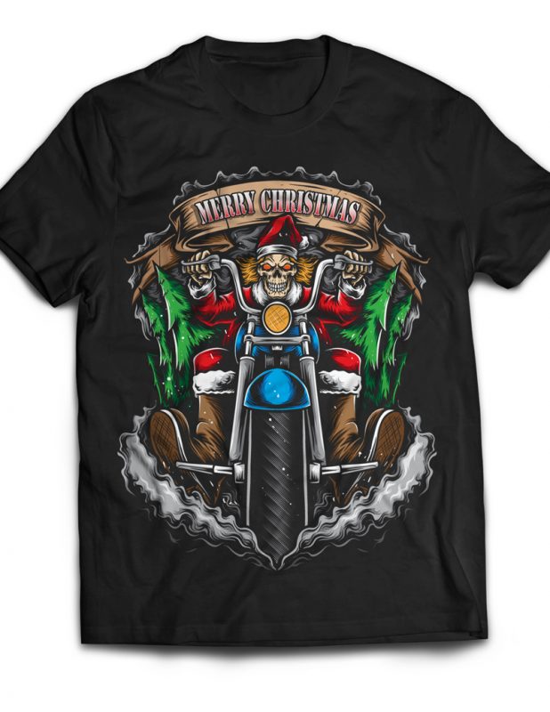 Santa Skull Biker t shirt designs for sale