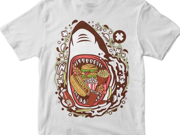 Shark junk food vector t shirt design for download