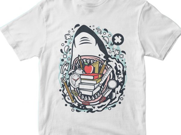 Shark school print ready vector t shirt design
