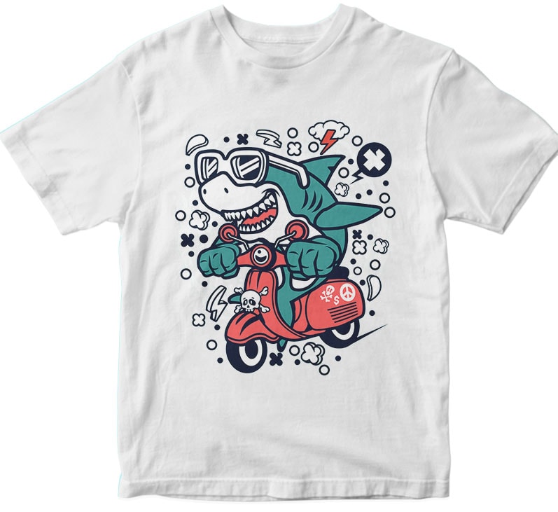 Shark Scooterist t-shirt designs for merch by amazon