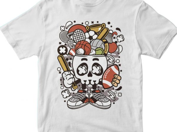 Sports skull head vector t-shirt design for commercial use