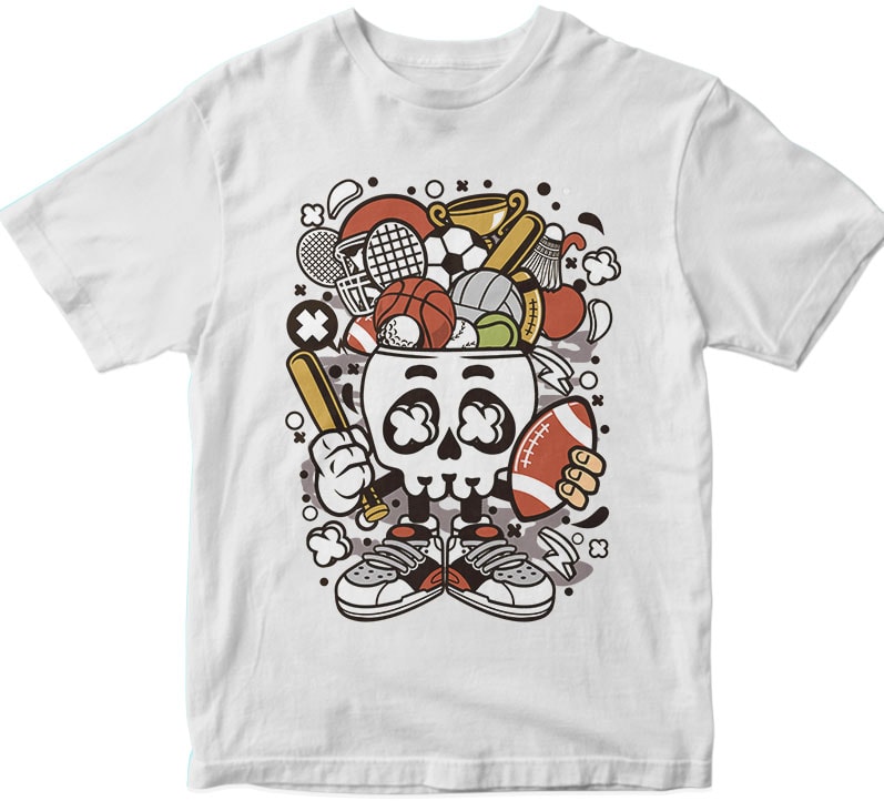 Sports Skull Head vector t-shirt design for commercial use - Buy t ...
