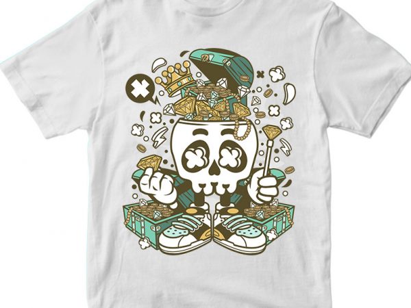 Treasure skull head t shirt design for sale