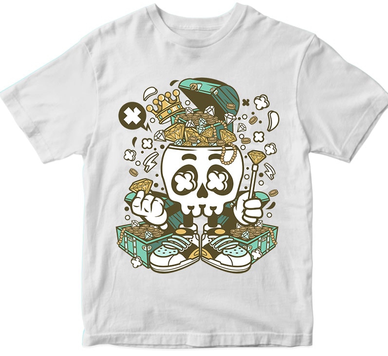 Treasure Skull Head t shirt designs for print on demand