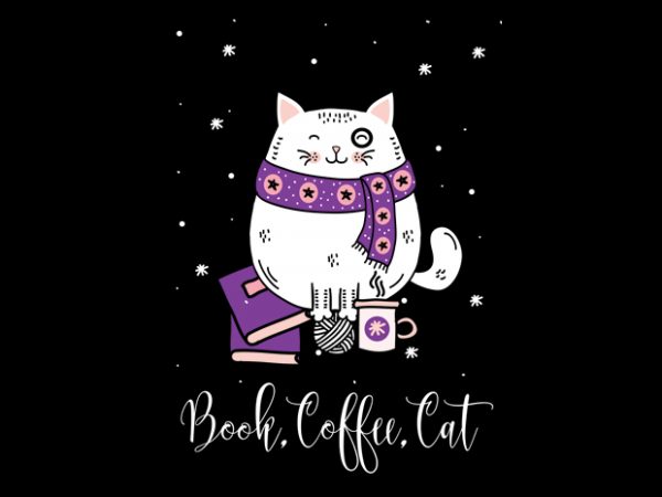 Book,coffee,cat t shirt design to buy