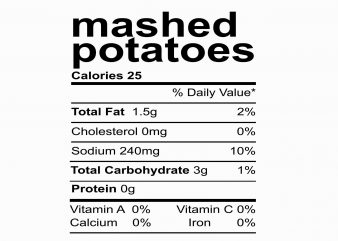 Mashed potatoes Nutrition Facts Thanksgiving Costume Svg, Png, Dxf, Eps file, Mashed potatoes Svg, png, dxf, Eps file commercial use t-shirt design
