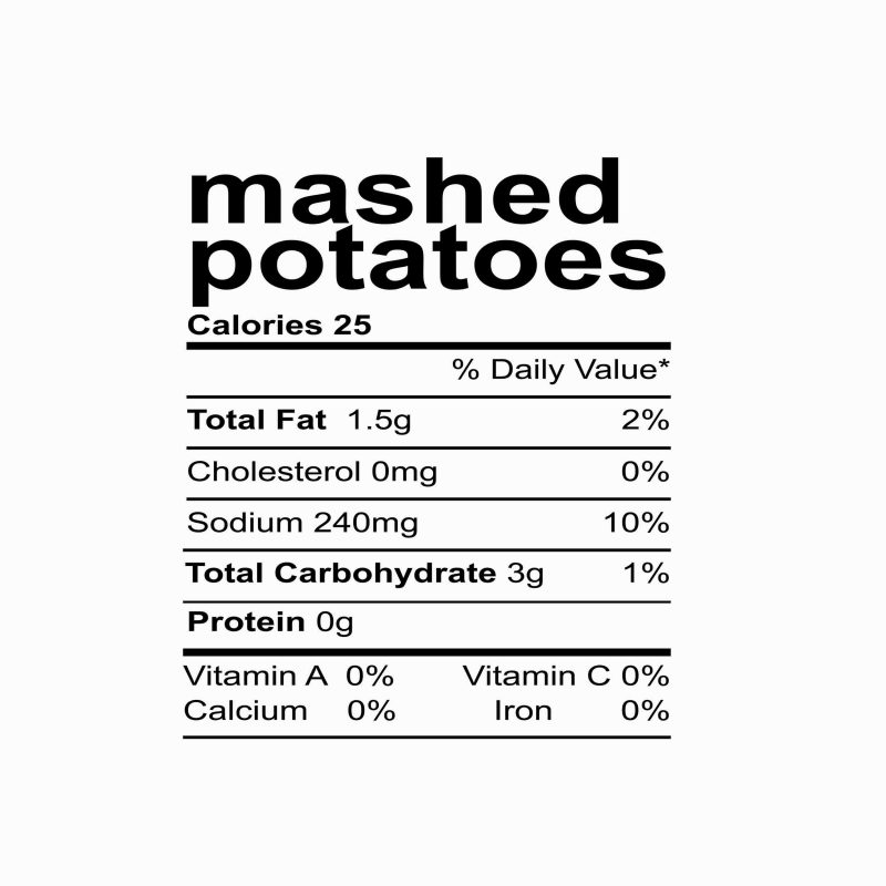 Mashed potatoes Nutrition Facts Thanksgiving Costume Svg, Png, Dxf, Eps file, Mashed potatoes Svg, png, dxf, Eps file tshirt factory