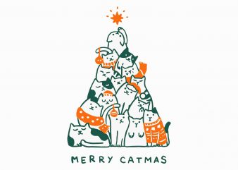 Merry Catmas Svg, Merry Catmas Funny Cats Christmas Tree Xmas Svg, Png, Dxf, Eps file vector t-shirt design template