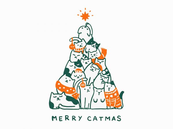 Merry catmas svg, merry catmas funny cats christmas tree xmas svg, png, dxf, eps file vector t-shirt design template