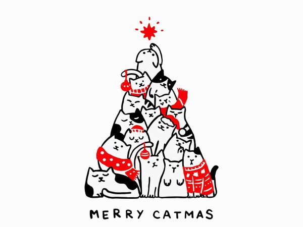 Merry catmas svg, merry catmas funny cats christmas tree xmas svg, png, dxf, eps file tshirt design for sale