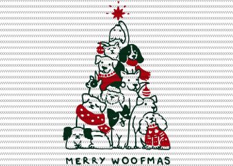 Merry Woofmas svg, Merry Woofmas Christmas Dog Fan svg, Png, Dxf, Eps file vector t-shirt design for commercial use
