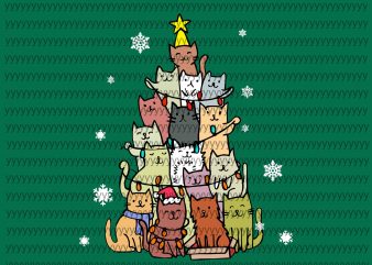 Merry Catmas tree svg, Ugly Christmas Sweater Cat Tree – Funny Xmas Cat svg, png, dxf, eps file vector t-shirt design template