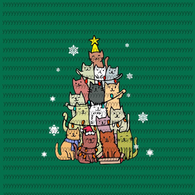 Merry Catmas tree svg, Ugly Christmas Sweater Cat Tree – Funny Xmas Cat svg, png, dxf, eps file t shirt design graphic