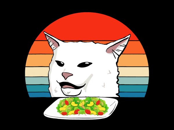 Angry women yelling at confused cat at dinner table meme png t-shirt design png