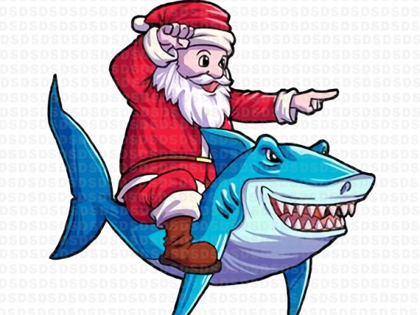 Santa riding shark christmas,santa riding shark print ready t shirt design