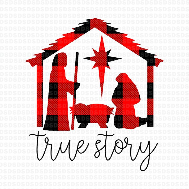 True Story Christmas Manger Nativity Scene Buffalo Plaid,True Story