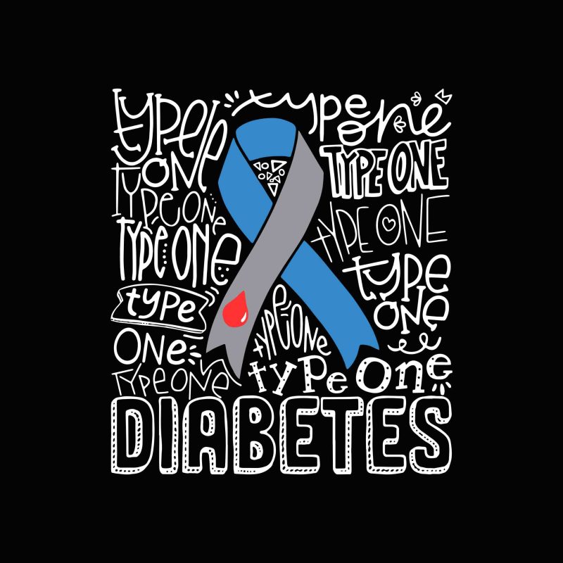 Grey And Blue Ribbon Typography Type 1 Diabetes Awareness Png, Svg, Dxf, Eps file tshirt design for sale