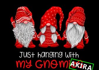 Just hangin'with my gnomies,three gnomes in red costume christmas png,three gnomes red design